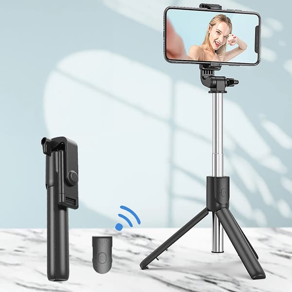 Selfie Stick Teleskopisk Tripod 0,7m til Mobil - Sort