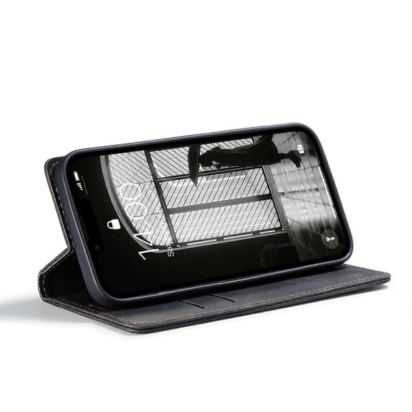 Til iPhone 16e Pung Etui CASEME 013 Serie PU Læder Telefon Etui Stativ Sort Sort Sort Black