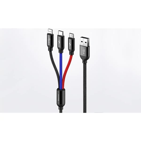 3-i-1 USB-oplader hurtigopladningskabel til Micro USB Type C iPhone 1,2 m