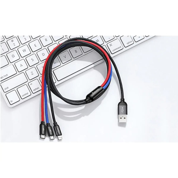 3-i-1 USB-lader hurtigladekabel for Micro USB Type C iPhone 1,2 m