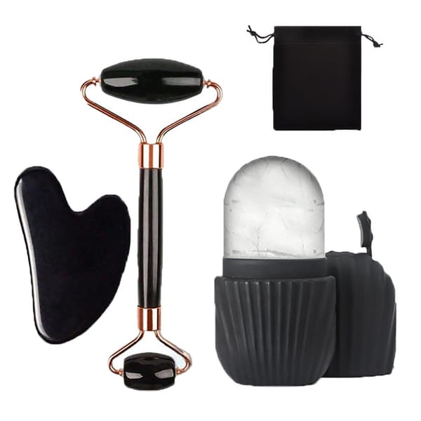 Ansiktsisroller-set - 4-delad silikonisform med roller - Kallterapi ansiktsmassager för hudvård Svart med väska
