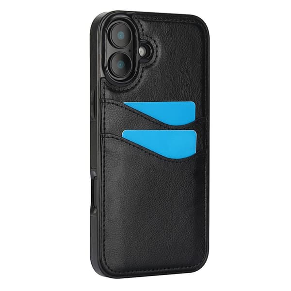 iPhone 16 Cover med Kortplads Læder Sort