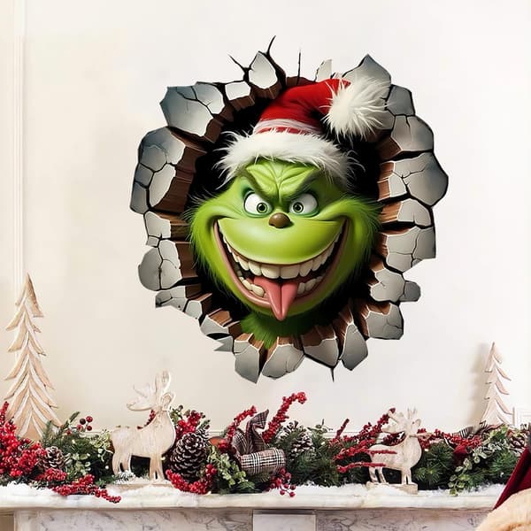 3D Grinch seinätarra, luova rikkinäinen seinätarra