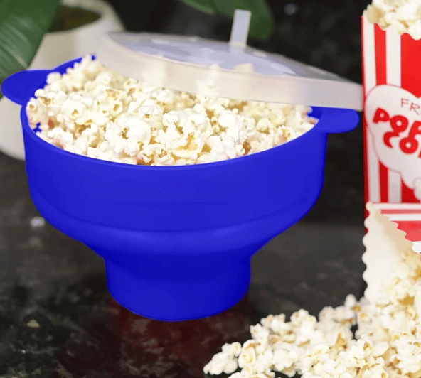 Sammenklappelig Popcornskål i Silikone, Blå blue