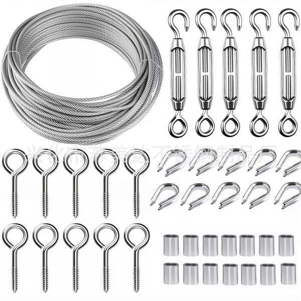 30M/2mm Rustfri Stålwire Kit med M5 Strammer til Planter, Tørresnor, Rækværk