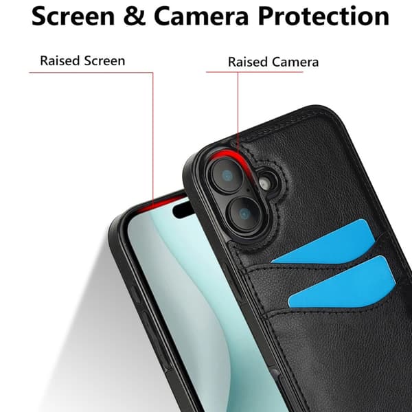 iPhone 16 Cover med Kortplads Læder Sort