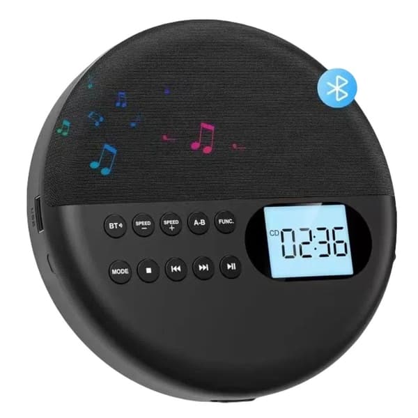 Bærbar Bluetooth CD-spiller med innebygde høyttalere og oppladbart batteri
