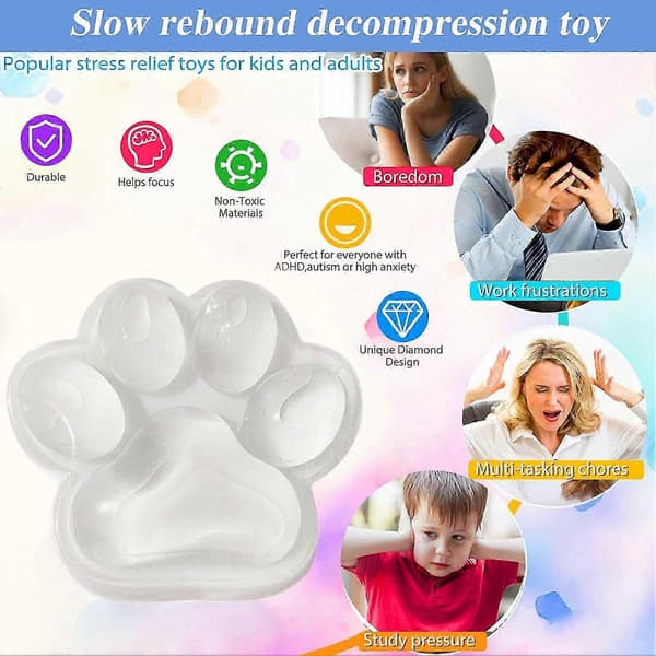 Handgjorda Squishy Stora Kattfot Silikon Klämleksaker för Stresslindring, Kattfot Jättefot Squishy Sensoriska Leksaker för Ångest & Avkoppling Vit White