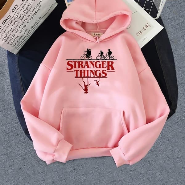 Stranger Things Hoodie | Tryckt Pullover Tröja | Casual Unisex Fan Apparel*M*rosa M pink M