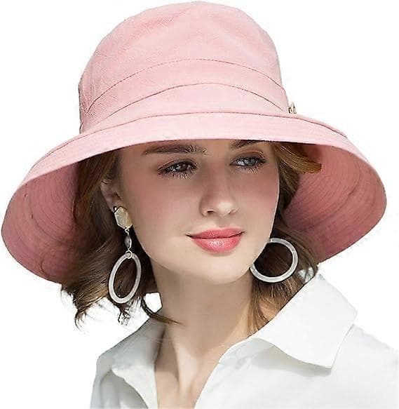Dam Solhatt UV-skydd Hatt Bomull Bred Brätte Sommar Resehatt Rosa Pink
