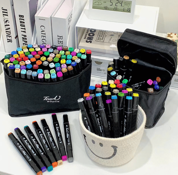 Multipak - Markører med Etui - Dobbeltsidede - Multifarvede Penne 80pcs