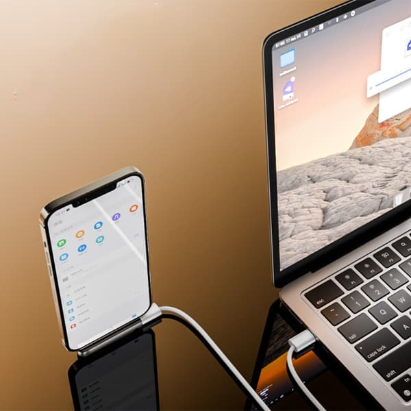 USB-C hona till USB-C hane-adapter med vikbart mobilfäste, 240WMax, aluminiumlegering + PVC, mörkgrå, 2-pack