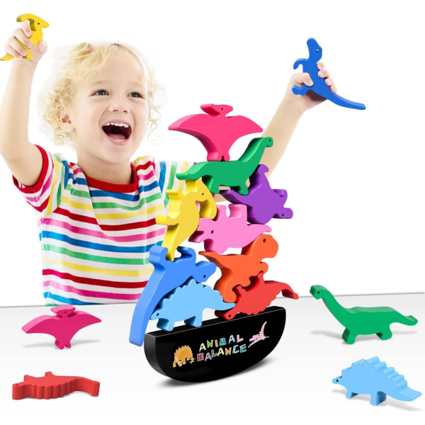 Pedagogiska leksaker Trästapling dinosaurieleksaker