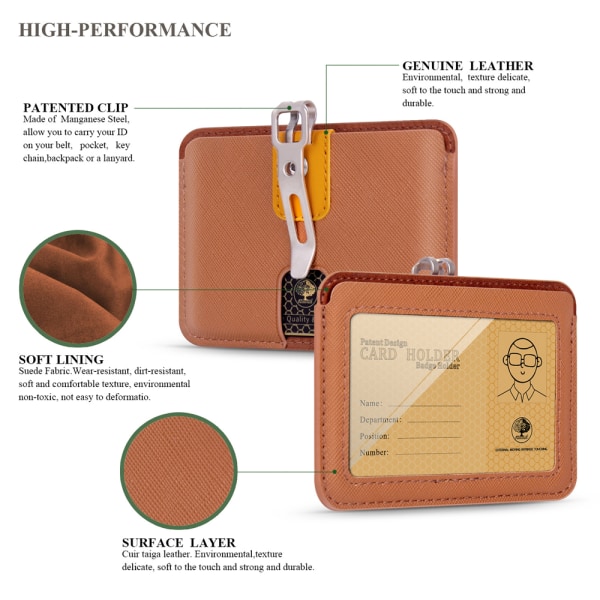 Korthållare Badge hållare Bärbar plånbok med metallklämma Mode arbetskort lanyard buss passerkort Brown horizontal section