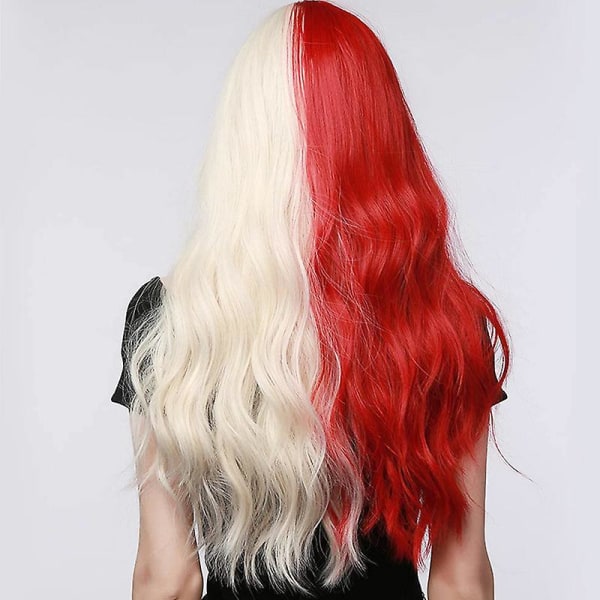 Långa vågiga peruker med lugg Röd blond peruk för kvinnor, värmebeständiga syntetiska fiberperuker