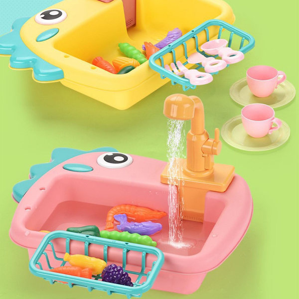 Dinosaur Sink Leksak Set Barn Kök Handfat Leksaker Set Pink
