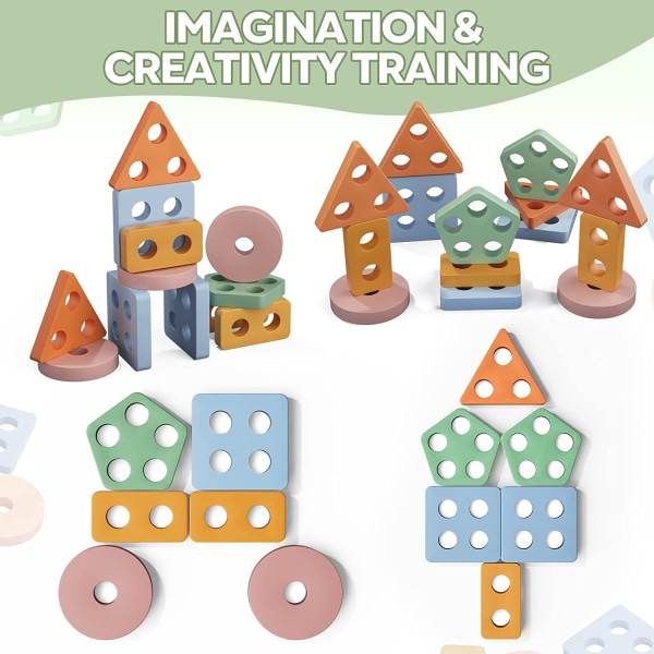 Montessori-leksak sorterings- och staplingsleksak i trä, pedagogisk leksak macaron