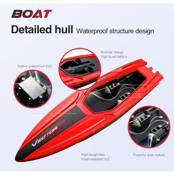 Elektrisk motorbåt 2,4g höghastighets RC-yacht Stor kapacitet Red