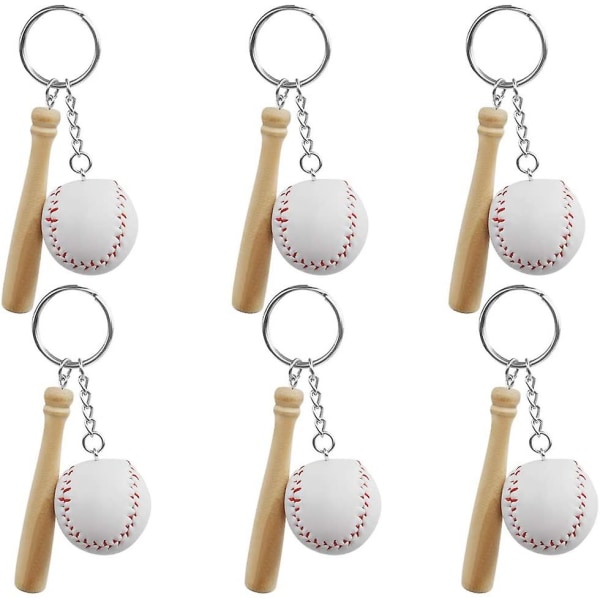 6-pack Baseball & Wooden Bat Nyckelringar Baseball Party Favors för baseball-temafest
