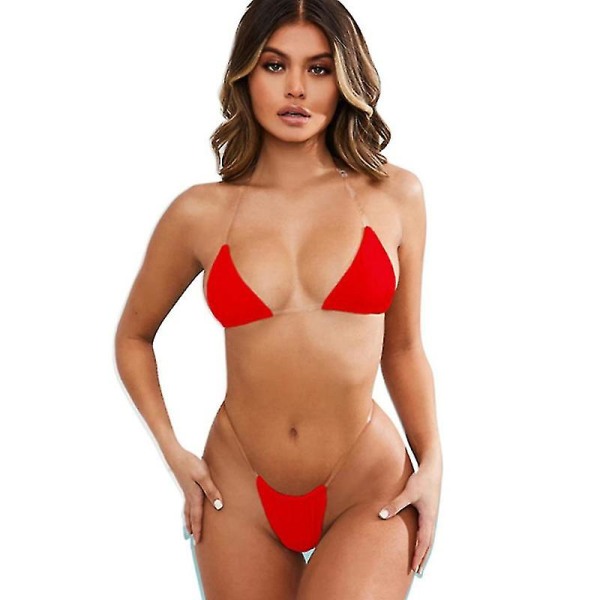 Invisible Strap Bikini Bikini Enfärgad Badkläder för damer Bikini Tvådelad Set One Size(multi ) RED