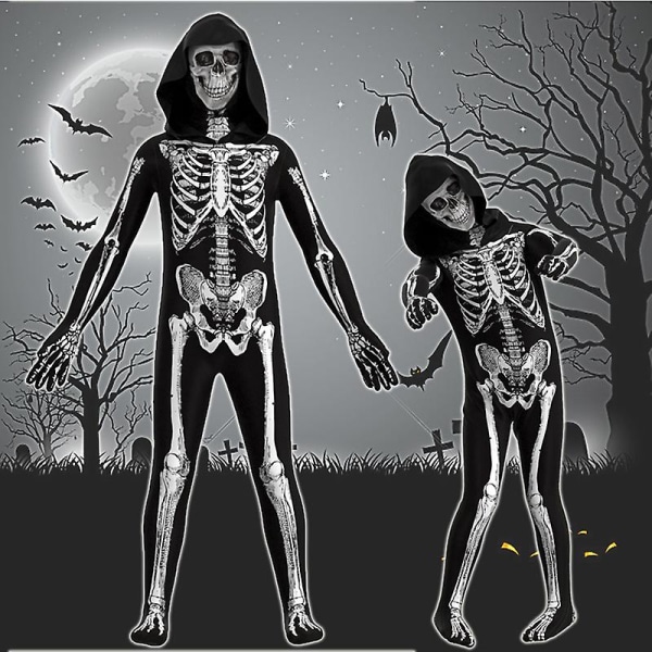 Skelettdräkt för barn Vuxen Halloween-dekor Cosplay Zombie Skeleton Skull Jumpsuit Festkläder M