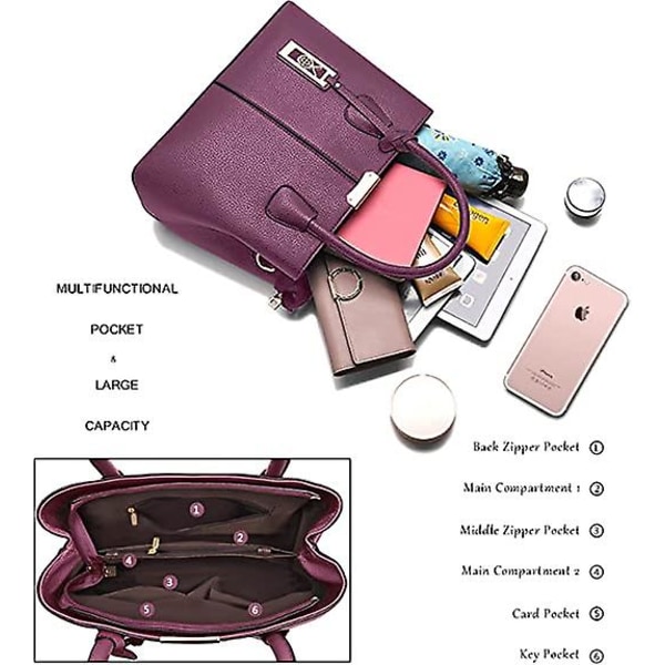 Kvinnor Messenger Bag Handväska Läder Crossbody Plånböcker Handväskor Purple