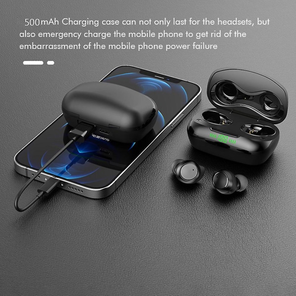 Bluetooth hörlurar, trådlösa Bluetooth öronsnäckor Touch Control In-Ear-hörlurar med LED-batteridisplay Black