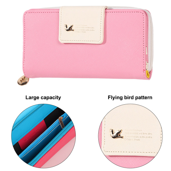 Plånbok Dam Multi-card bifold lång dragkedja Clutch handväska pink