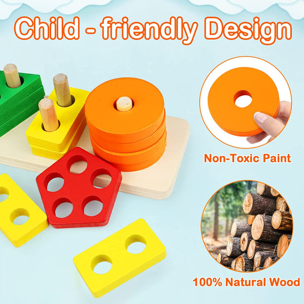 Montessori-leksak sorterings- och staplingsleksak i trä, pedagogisk leksak bright
