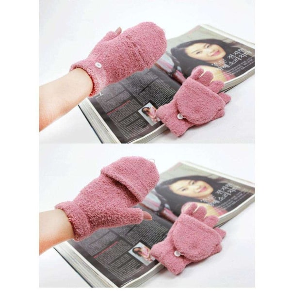 Unik tumme och fyrkantig handske i ett mjukt material fleece 2 i 1 Pink