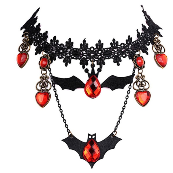 Halloween Crystal Gothic Chain Pendant svart spets Vintage halsband necklace