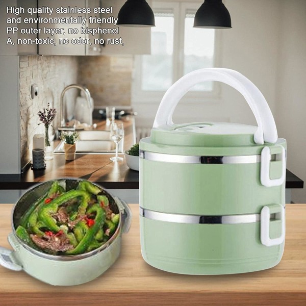 Thermal lunchbehållare Stapelbar matbehållare i rostfritt stål med silikonförslutningsögla Green