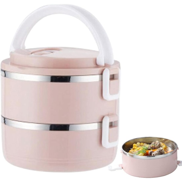 Thermal lunchbehållare Stapelbar matbehållare i rostfritt stål med silikonförslutningsögla Pink