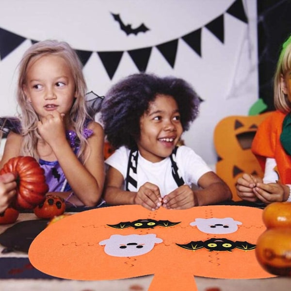 Halloween Lekmatta Hallowen Tic-tac-toe Filtpussel Brädspel för barn Cartoom Ghost Bat Pumpkin Mat Orange