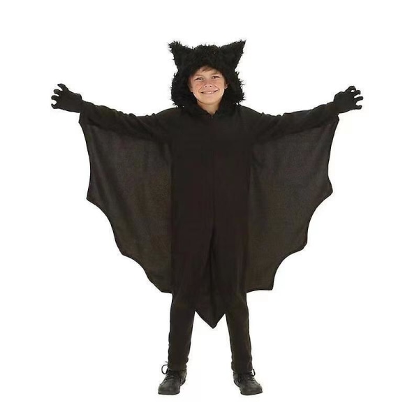 Halloween Decor Bat Hoodie Kostym För Barn Halloween Decor Cosplay Kostym Med Handskar 105-115cm