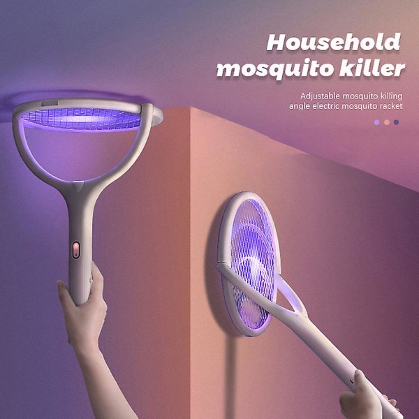 Elektrisk Mosquito Killer racket Lampa 3501v Sb Vinkeljusterbar Uppladdningsbar White