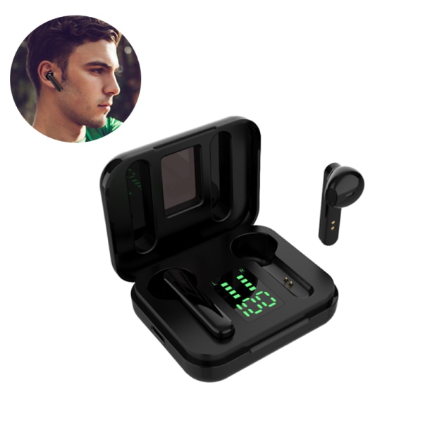 Trådlösa hörlurar Bluetooth-kompatibla hörlurar LED Digital Display Vattentätt HiFi-headset black