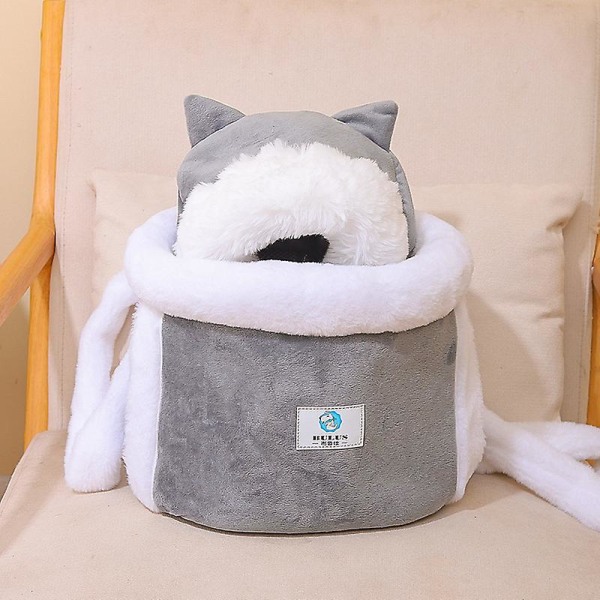 Pet Warm Carrier Bag Small Cat Hundar Ryggsäck Winter Warm Caring Plysch Husdjur Bur Grey M