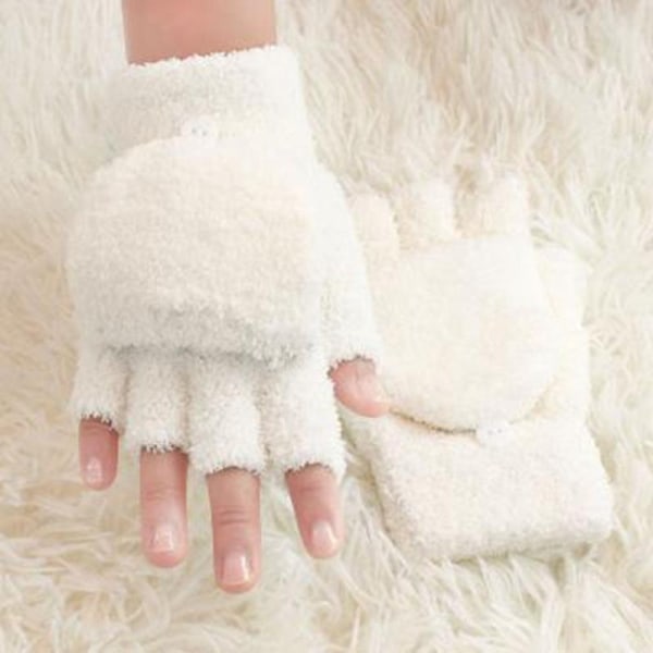 Unik tumme och fyrkantig handske i ett mjukt material fleece 2 i 1 White