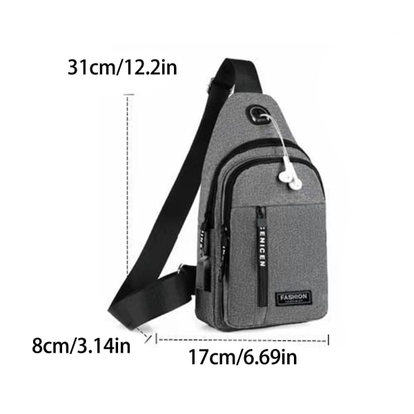 Messenger-väska för män, axelväska med USB laddningsport black