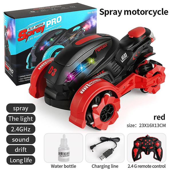 Rc Motorcykel Drift Rotation Spray Motorcykel Trådlös leksak Red