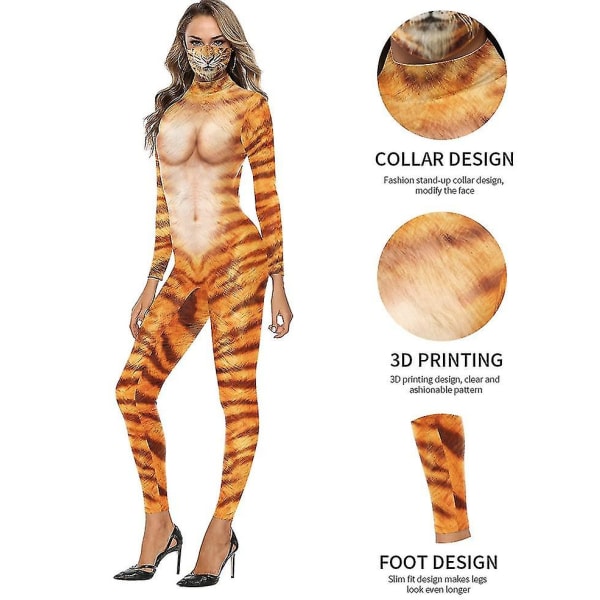 Halloween Animal Cosplay kostymer Kostym djurkostym Mode 3d Animal Leopard Print woman S