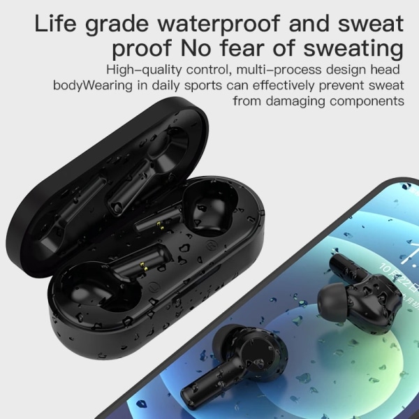 Bluetooth in-ear hörlurar, vattentät trådlös pekkontroll white