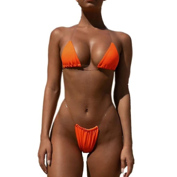 Invisible Strap Bikini Bikini Enfärgad Badkläder för damer Bikini Tvådelad Set One Size(multi ) Orange