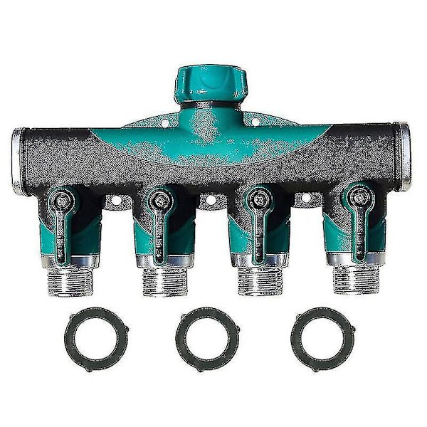 4 Way Heavy Duty Slangkran Trädgårdsslanganslutning med 3st slangbricka
