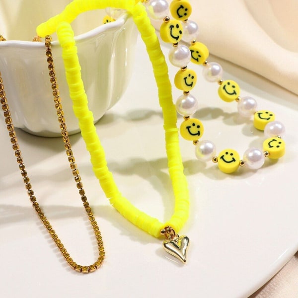 Smiley Face Pearl Necklace Women Beaded Multi Layer Necklace