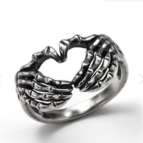 Skull Hand Heart Ring Vintage Love Finger Ring Halloween Gift