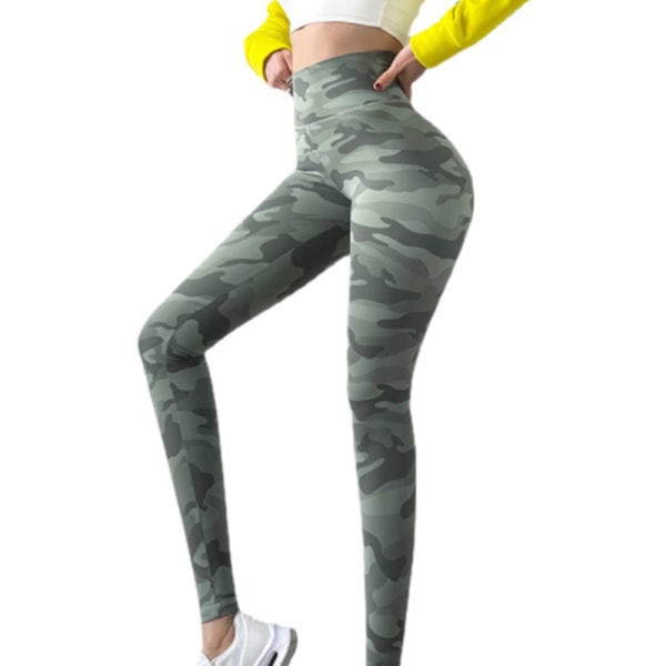 Printed yogabyxor kvinnors snabbtorkande högmidja elastisk tight hip lift sport fitness L
