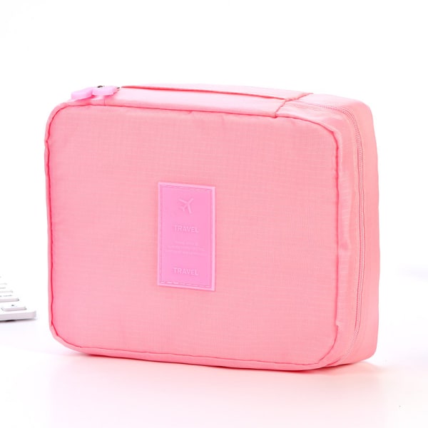 Kosmetisk väska Dubbellagers resor kosmetisk väska Bärbar Pure Color Make up Storage Bag Light Pink