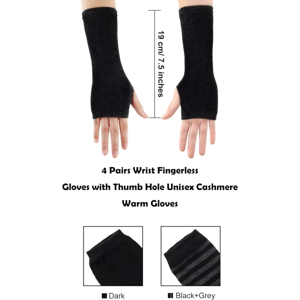 4 par fingerlösa handledshandskar med tumhål för värme Vintervarma kreativa handskar